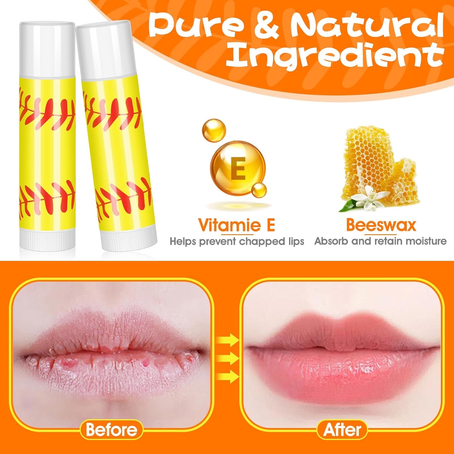 24 Pack Softball Chapstick for Softball Stadium Party Bulk Gifts,Beeswax Moisturizing Lip balm,Vanilla Flavor Plumping Lip balm for softball Team Girls kids Men Women Sports Lovers