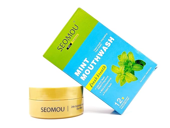 24K Gold Eye Mask Anti-Wrinkle 60 pieces + Portable Mint MouthWash Included Antibacterical Long Lasting Plant Extract 20 pieces