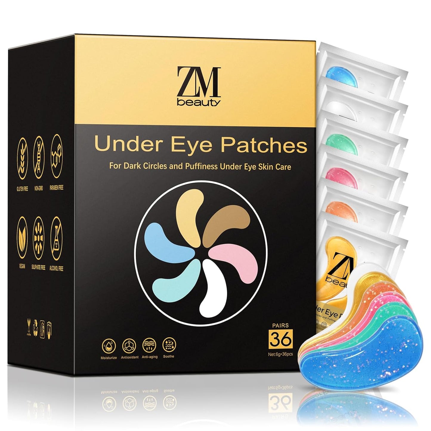 Under Eye Patches for Dark Circles and Puffy Eyes (36 Pairs), Golden Eye Mask with Retinol, Collagen,Hyaluronic Acid,Rose, Aloe Vera for Eye Treatment Skin Care for Men & Women