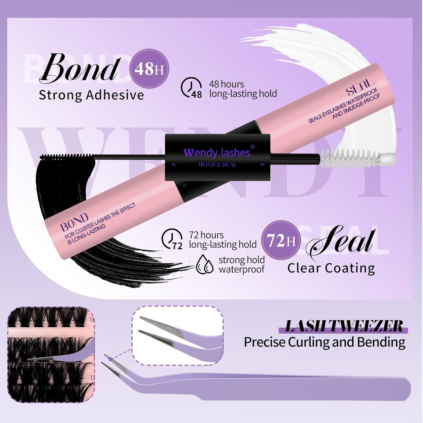 Lash Clusters Kit With Bottom Lashes 60/80/100/200D DIY Lash Extension Kit 12-18mm Multi-types Individual Lashes Bond and Seal, Spike, Volume Lashes Kit Lash Applicator(60/80 Kit)