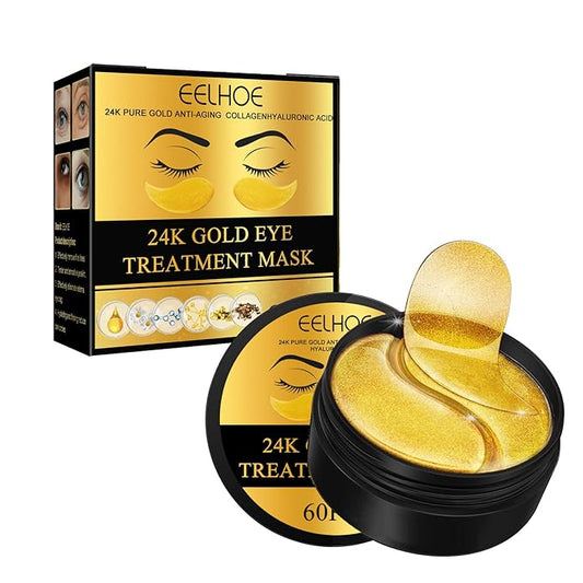 24k Gold Under Eye Patches, 60 Pcs Eye Gels, Anti-Aging Collagen Hyaluronic Acid Under Eye Mask, Under Eye Mask for Dark Circles and Puffiness, Eye Bags, Wrinkles