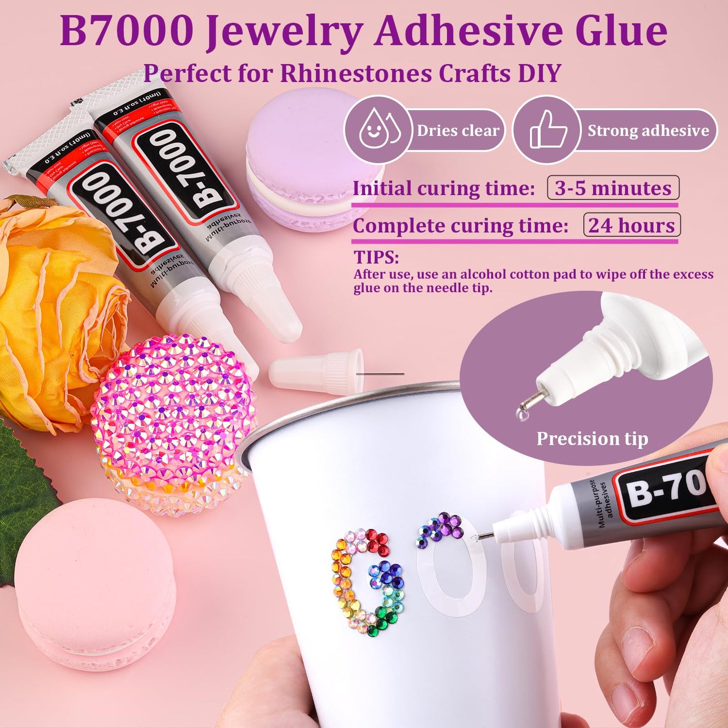 6600Pcs Resin Rhinestones for Crafting with Tweezers, Multicolor 5mm Bedazzling Crystal with 3Pcs 10ml B7000 Jewelry Glue for DIY Crafts Clothing Tumblers Shoes Fabric Nail Art