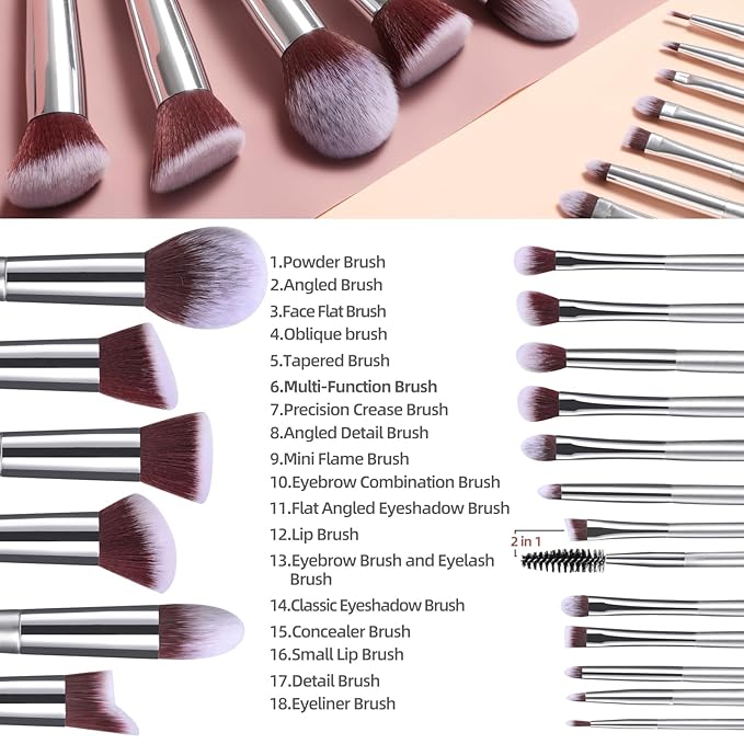 BS-MALL Makeup Brush Set 18 Pcs Premium Synthetic Foundation Powder Concealers Eye shadows Blush Makeup Brushes with black case