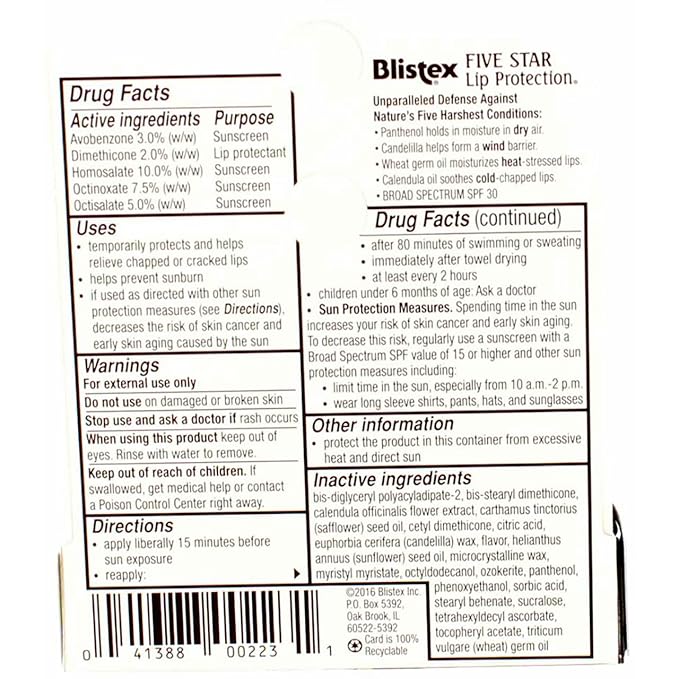 Blistex Five Star Lip Protection SPF 30 0.15 oz (Pack of 12)