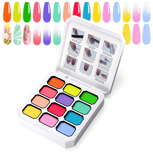 Gradient Painting Gel, 12 Bright Colors Ombre Gel Nail Polish for Pigment Pat Nails Aura Nails, French Manicure DIY Nail Art Long-lasting No-wipe Palette Chroma Carnival