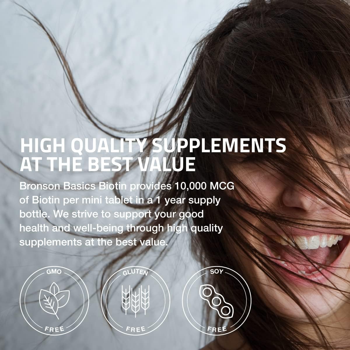 Bronson Biotin 10,000mcg, Supports Healthy Hair, Skin and Nails, Vegetarian, Non-GMO, 360 Tablets