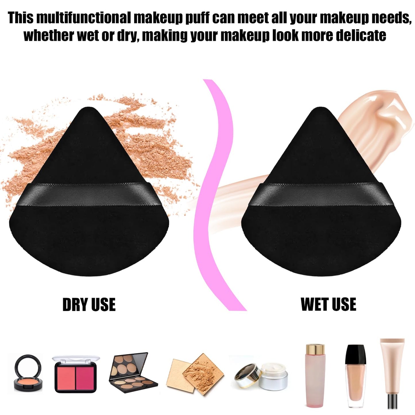 100PCS Black Triangle Powder Puff Face Makeup Powder Puffs Sponge Soft Powder Puffs for Loose Powder Cosmetic Foundation