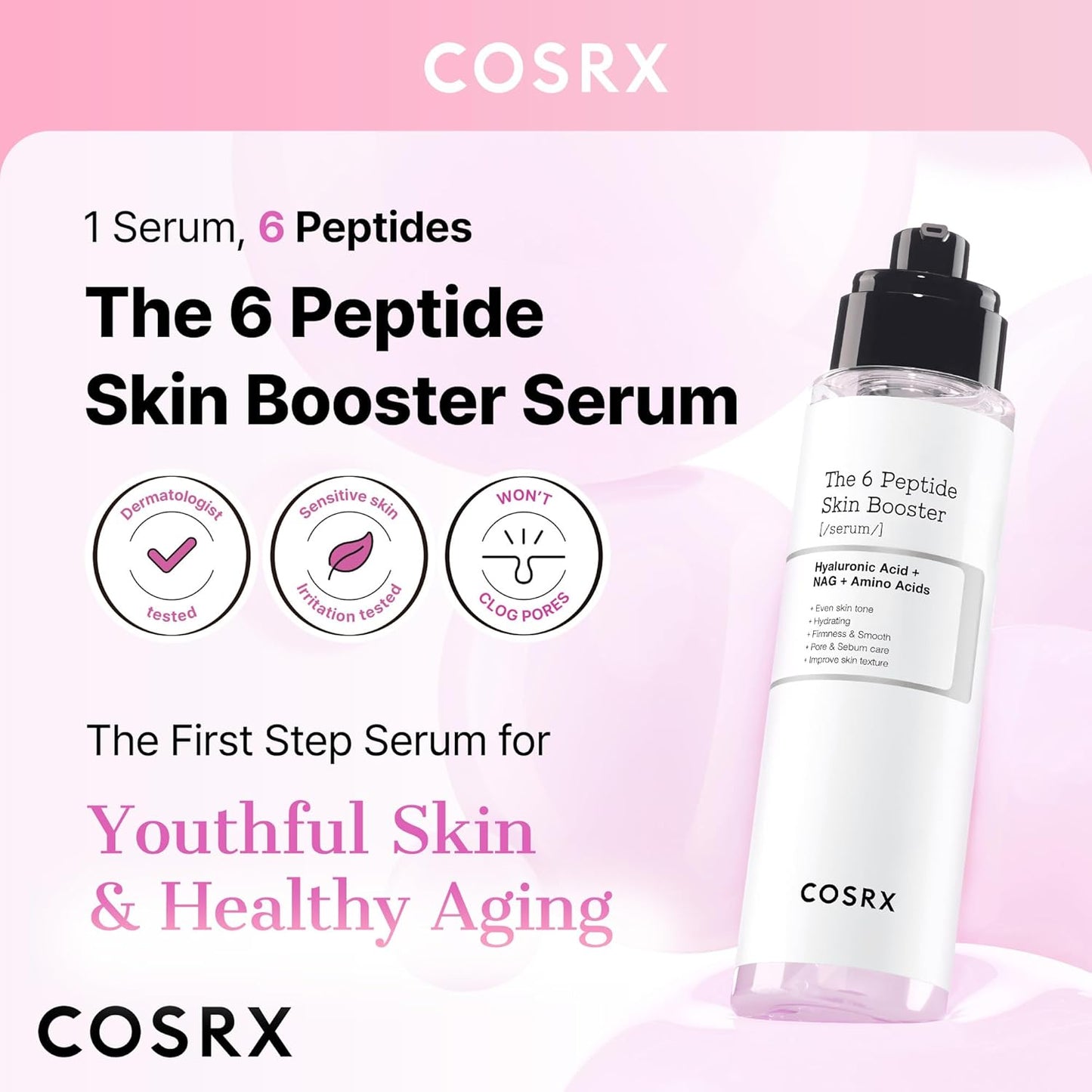 COSRX 6X Peptide Collagen Booster Toner Serum with Copper Peptides, Niacinamide & Hyaluronic Acid Skin Renewal Boosting Facial Essence for All Skin Types, Korean Skin Care, 150mL/5.07 Fl.Oz