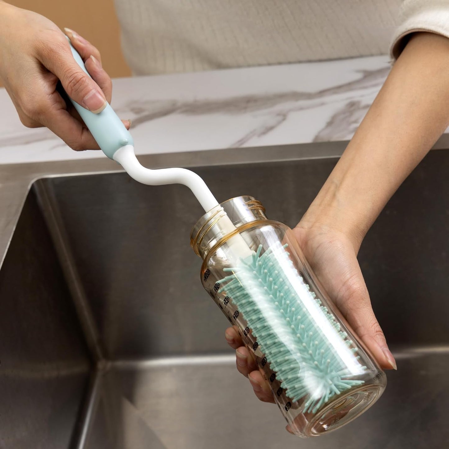 Baby Bottle Drying Rack and Cleaning Set, with Spinning Silicone Baby Bottle Brush, Pacifier Brush, Straw Brush, Cup Lid Cleaning Brush, 2025 Xmas Holiday Surprise Gift for Newmom, Blue