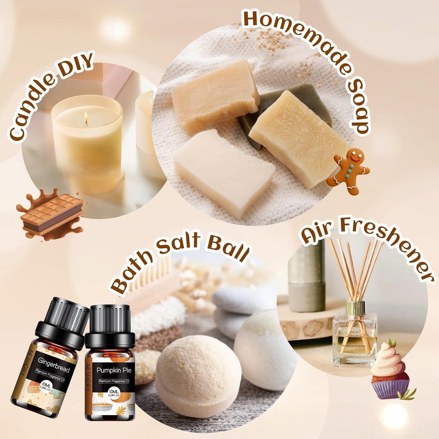 Bakery Essential Oils Set - Fragrance Oil for Diffusers for Home, Candle Making - Pumpkin Pie, Coffee Cake, Gingerbread, Cherry Cheesecake Aromatherapy Scented Oils (6x10ML)