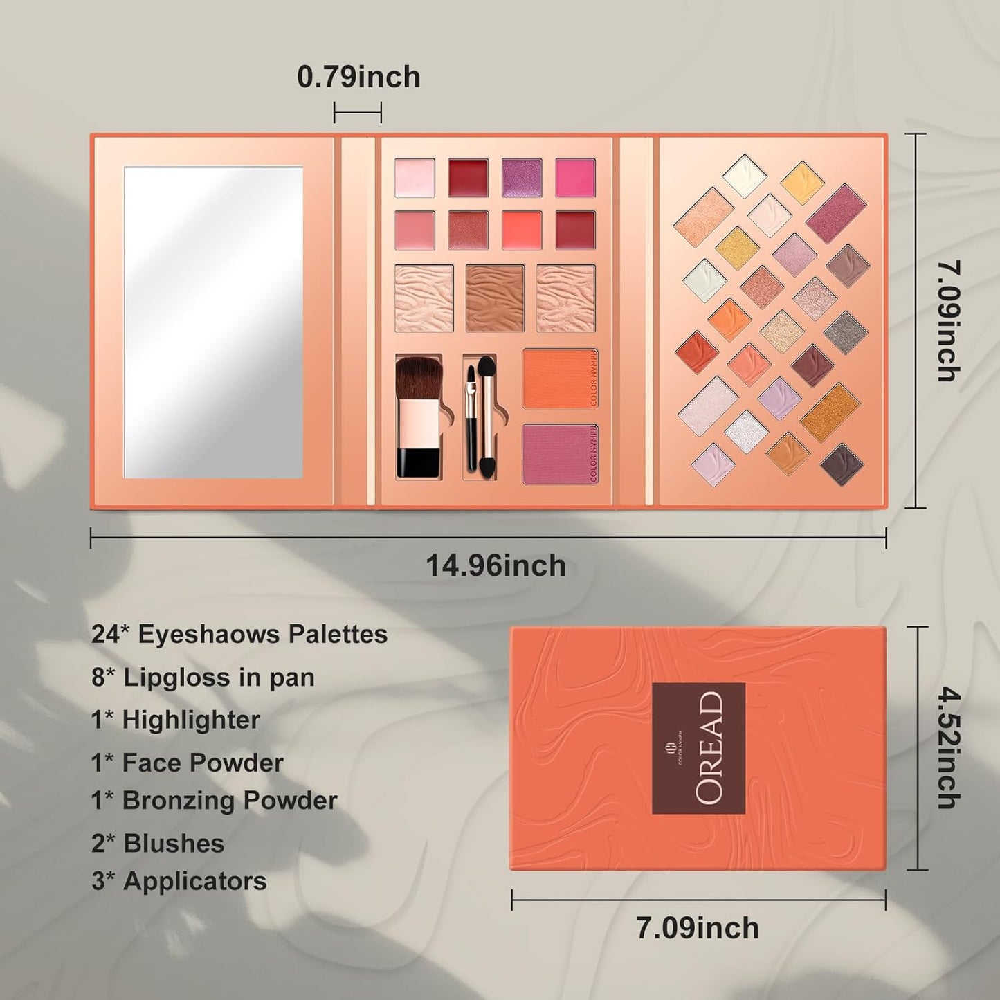 Color Nymph Makeup Kit for Women, All In One Notebook Makeup Palette Set With Mirror for Girls Includes 24 C Eyeshadow Palette,Lipgloss,Face Powder,Blushes (Orange)