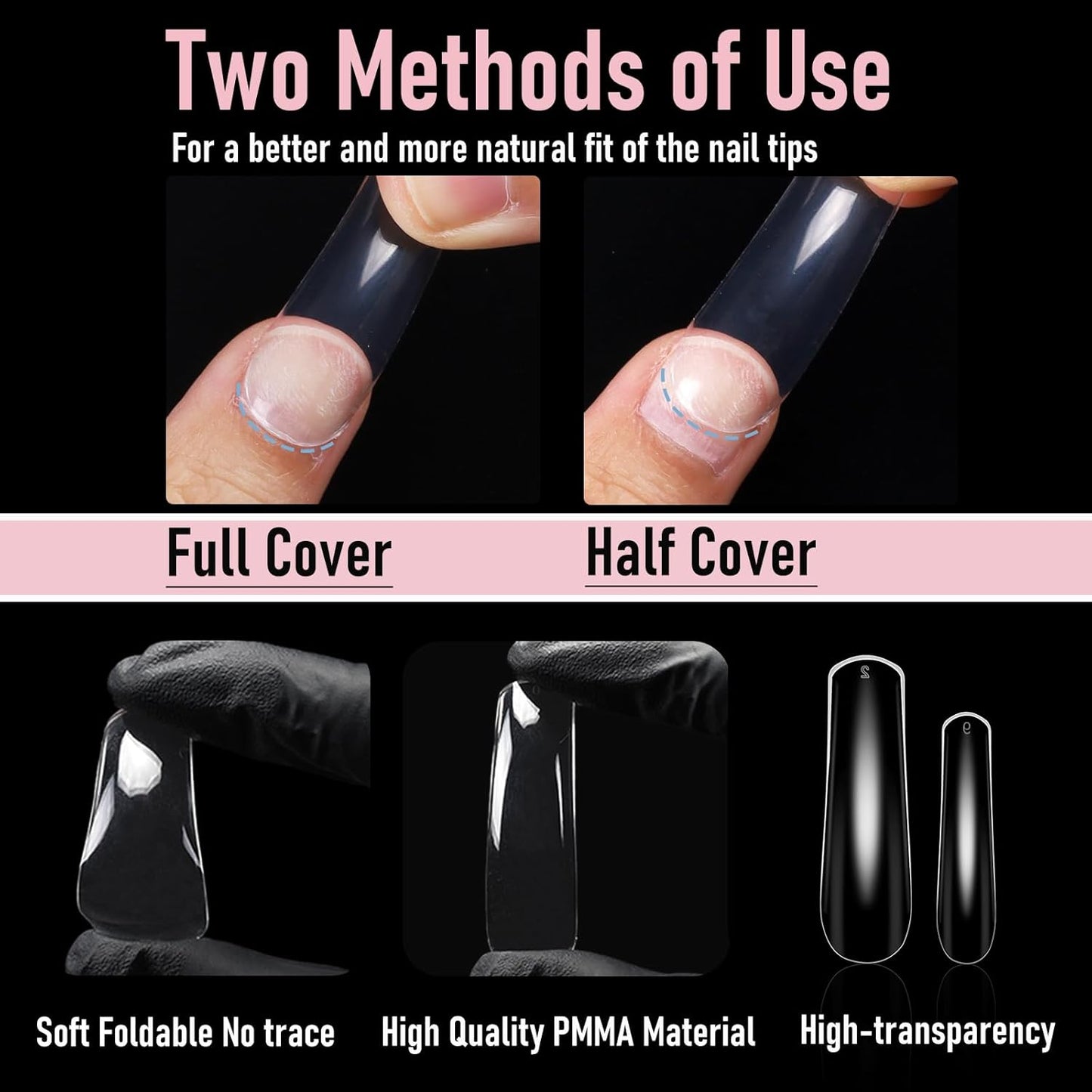 Curved Square Nail Tips Full Cover Nails XXL Clear Press on Extra Curve Long Acrylic False Nails for Nail Extension 240Pcs 12 Sizes Q53