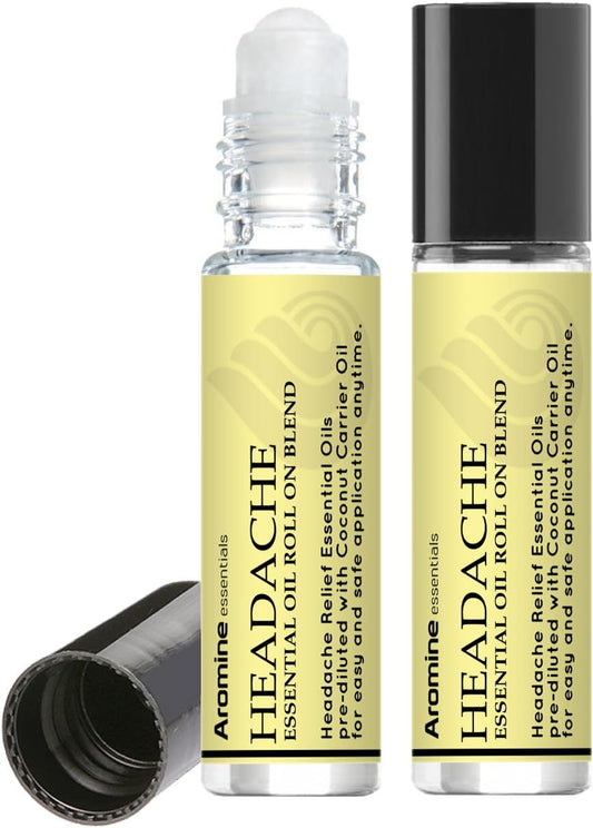 Headache Relief Essential Oil Roll On, Pre-Diluted 10ml (Pack of 2)
