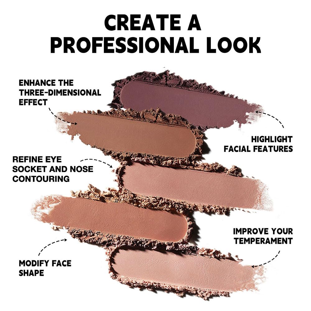 Natural Matte Dark Brown Cream Contour Palette – Lightweight, Blendable Monochrome Powder, Base for All Skin Tones, Face Makeup for Women & Men, Vegan, Cruelty-Free, Paleta de Contorno en Crema Mate