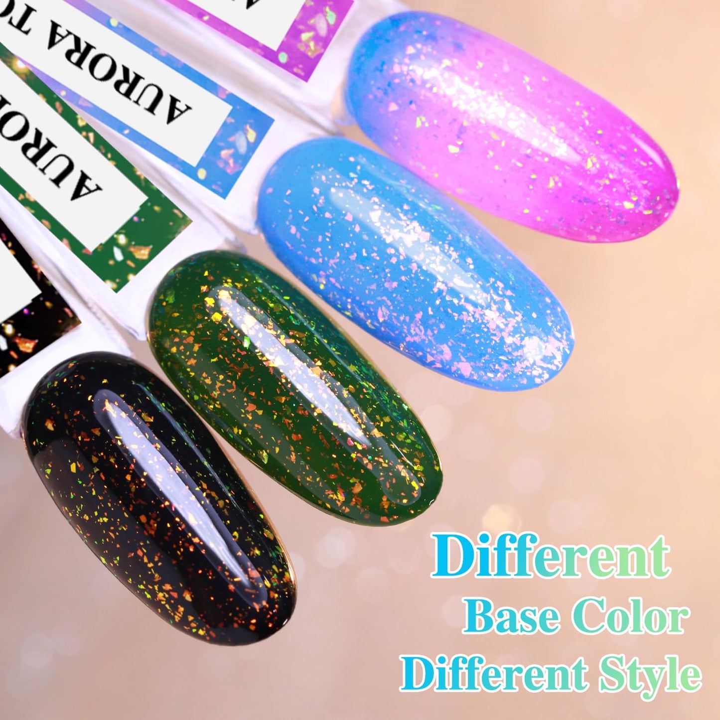 Double Rhythm 15ML No Wipe Gel Top Coat Base Coat Iridescent Glitter Shimmer 2 in 1 Nail Polish Soak Off Manicure DIY Home Salon (AURORA TOP COAT 6)