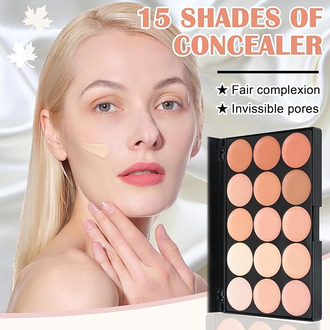 15 Colors Correcting Concealer Contour Palette,Cream Contour Makeup Palette with Brush,Contouring Liquid Foundation Concealer Palette Highlighting Makeup Kit for Conceals Dark Circles,Blemish