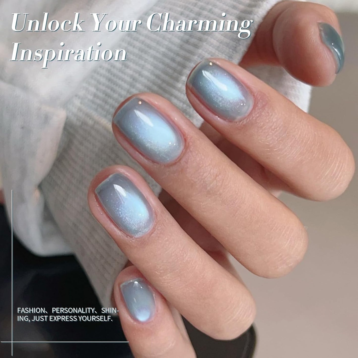 BORN PRETTY Cat Magnetic Eye Gel Nail Polish, Blue Glitter Cat Magnetic Gel Nail Polish, Crescent Bay Magnetic Nail Polish for Nail Art Manicure Salon DIY at Home 15ML