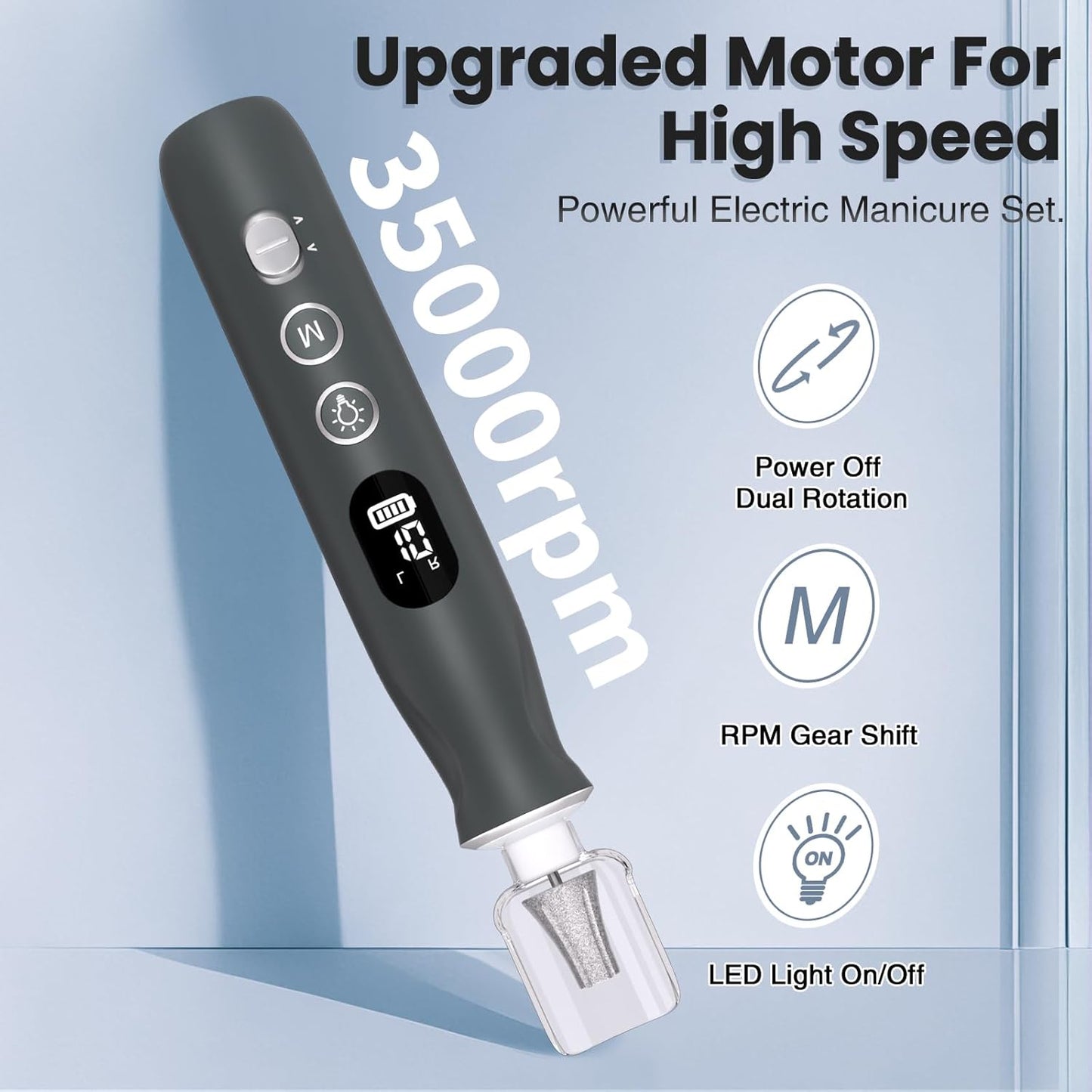 Electric Nail File Drill, Cordless 2000 mAh Rechargeable Nail Filer Electric 12 in 1 Kit Nail Grinder Tool Portable Professional Nail Dril Machine for Acrylic Manicure and Thick Toenails Grinder Care