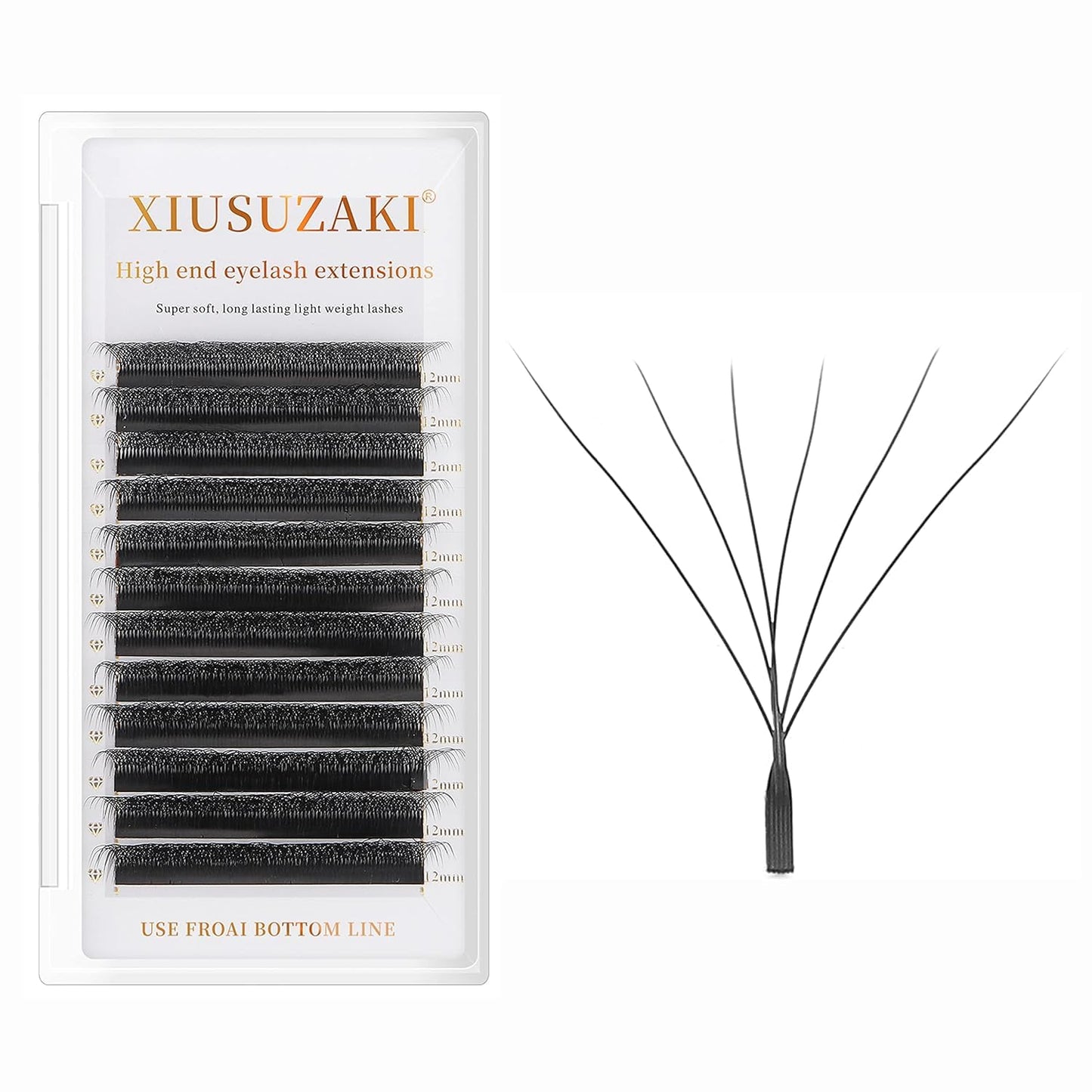 W Lash Extensions Supplies 6D Eyelash Extensions W Shape 0.07mm Thickness C Curl 13mm Premade Fans Easy Fan Lashes Volume Matte Black 12 Rows Crisscross Eye Lashes(W-6D-0.07-C,13mm)