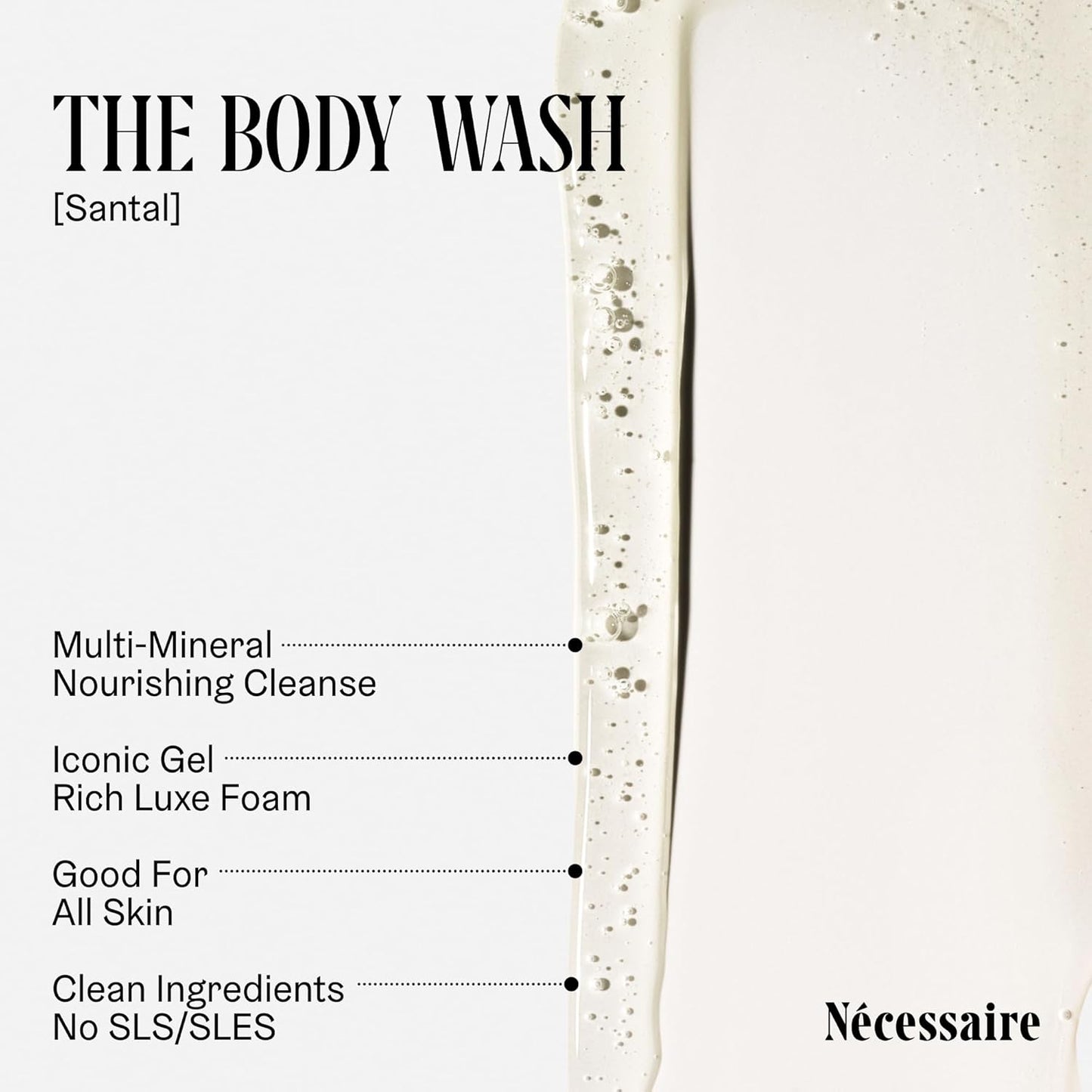 Nécessaire The Body Wash Santal. Natural Body Wash for Women & Men, Therapeutic Shower Gel with Epsom Salt + Minerals. Gel Cleanse,16.9 fl oz.