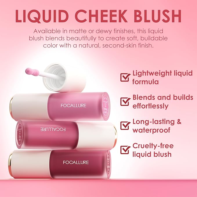 FOCALLURE Silky Cream Liquid Blush,Leaving a Matte Dewy Makeup Look,Easy to Apply and Create a Natural Flush,Long Lasting and Lightweight Cheek Blush Face Makeup,BLOODY MARY