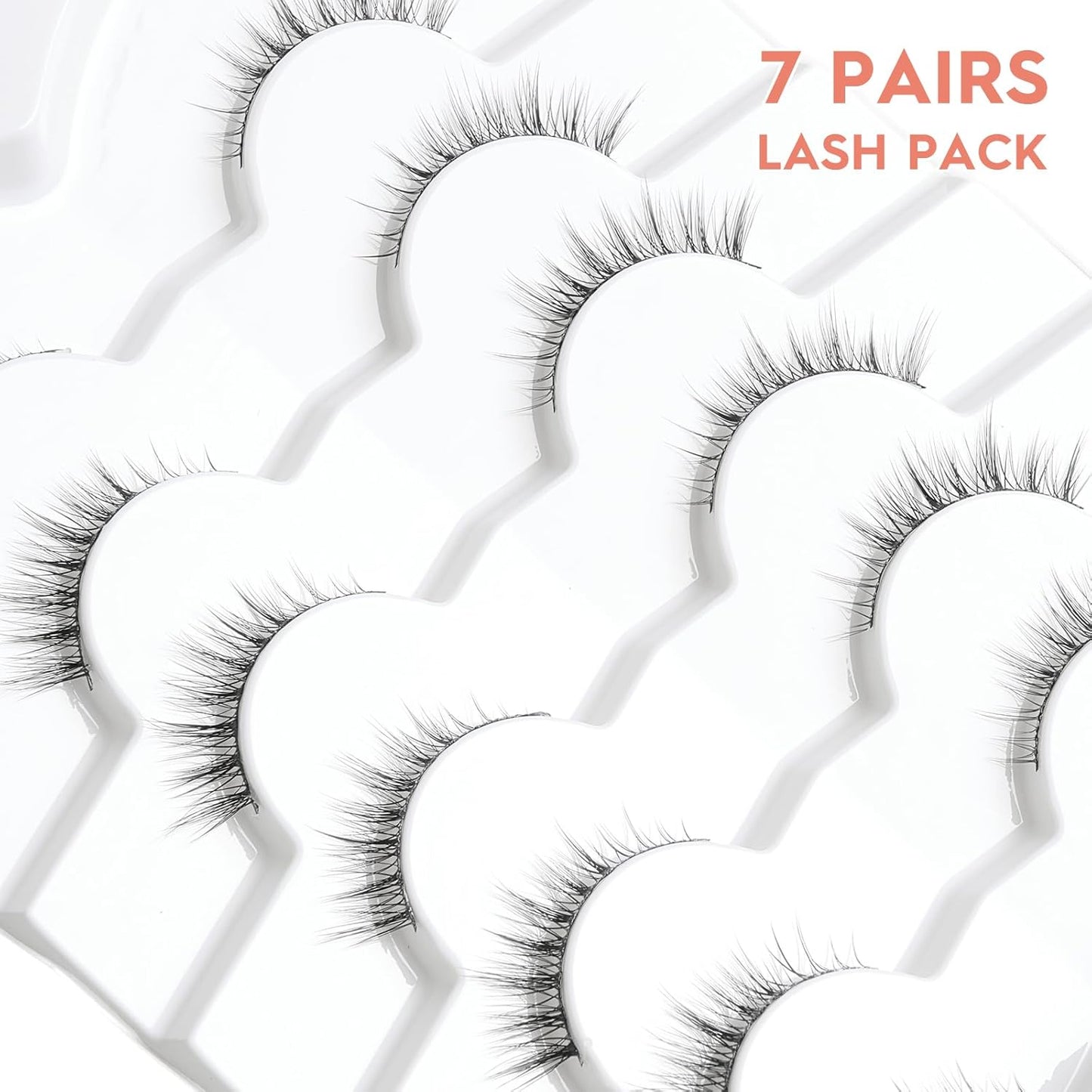 False Eyelashes Wispy Lashes Natural Look 12mm Cat Eye Eyelashes 3D Volume Natural Lashes 0.1MM Thin Band Strip Lashes Siligli Eye Lashes C Curl 7 Pair