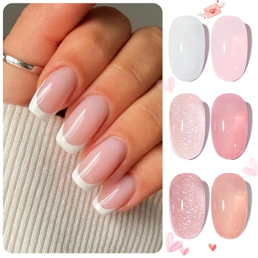 Born Pretty Jelly Gel Nail Polish, Sheer Gel Nail Polish, Milky Pink Nude Crystal Transparent Gel Polish Gel Manicure DIY Salon Nail Art Gifts Women Girls 7ML 6PCS