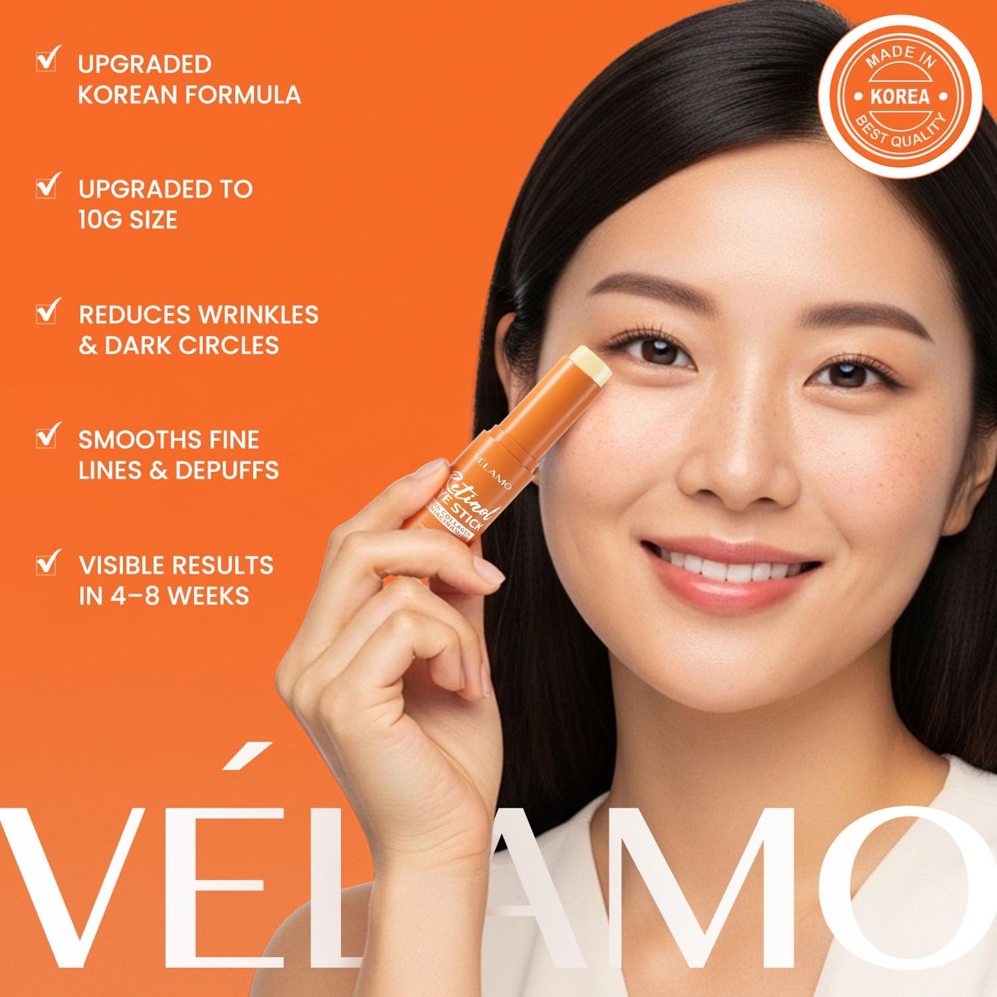 VELAMO ADVANCED Retinol Eye Balm Stick: Made in Korea, Upgraded 8-IN-1 Formula with Collagen, Niacinamide & Peptides – Under Eye Cream for Dark Circles, Puffiness & Wrinkles, 0.35oz/10g