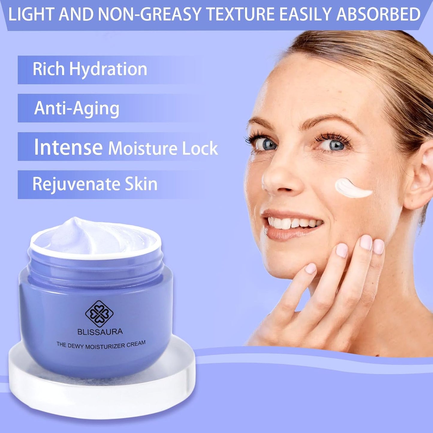 Dewy Skin Cream Moisture Surge Face Moisturizer Water Cream for Women with Purple Rice & Hyaluronic Acid - Rich Face Cream to Hydrate, Plump and Protect Dry and Combo Skin 50ml/1.7 fl oz