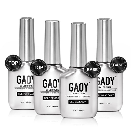 GAOY 16ml 4 Pcs Glassy Gel Top Coat and Base Coat Set, No Wipe Foundation Combination for UV Light Cure Nail Polish