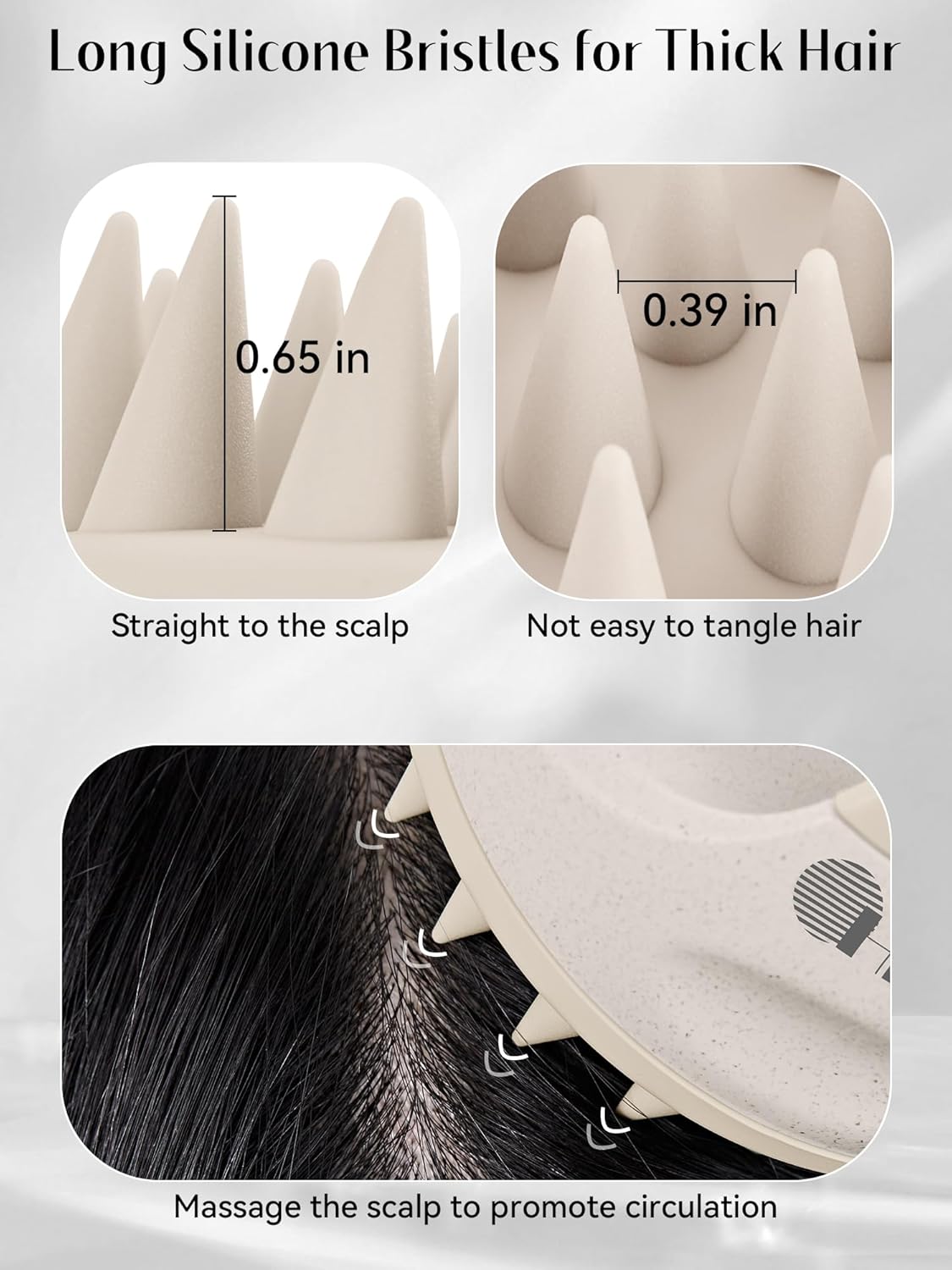 HEETA Hair Brush, Hair Growth Scalp Massager with Soft Silicone Bristles to Remove Dandruff, Relieve Itching & Relax Scalp, Shampoo Brush for Wet Dry Hair Care, Beige & Grey, 2 Count