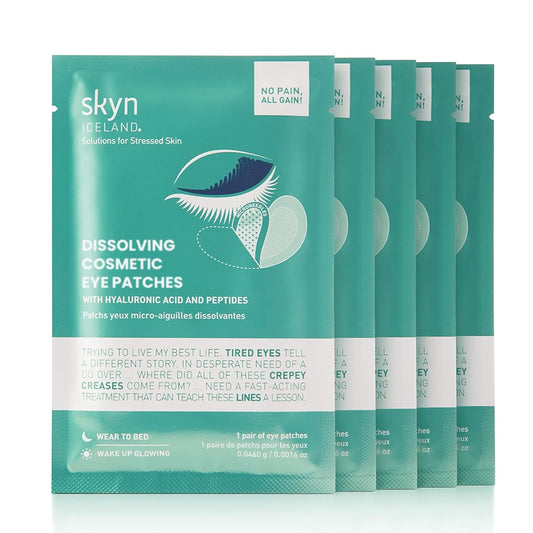 skyn ICELAND Dissolving Microneedle Under Eye Patches with 39% Hyaluronic Acid and Peptides, No Slip Overnight Eye Mask for Fine Lines, Wrinkles and Firming, Vegan, All Skin Types, 5 Pairs