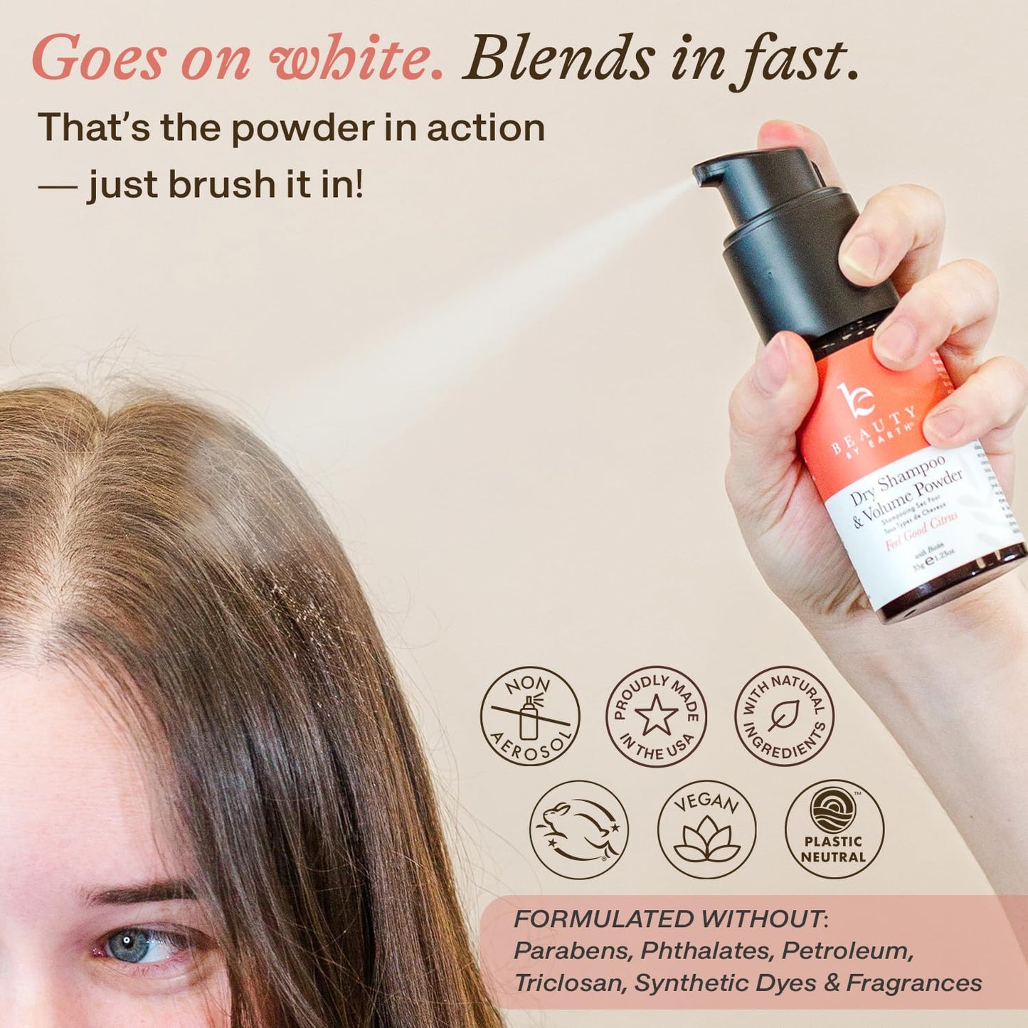 Beauty by Earth Non-Aerosol Dry Shampoo Powder - Volumizing Non Toxic with Biotion, Oil-Absorbing Natural Ingredients, Made in USA