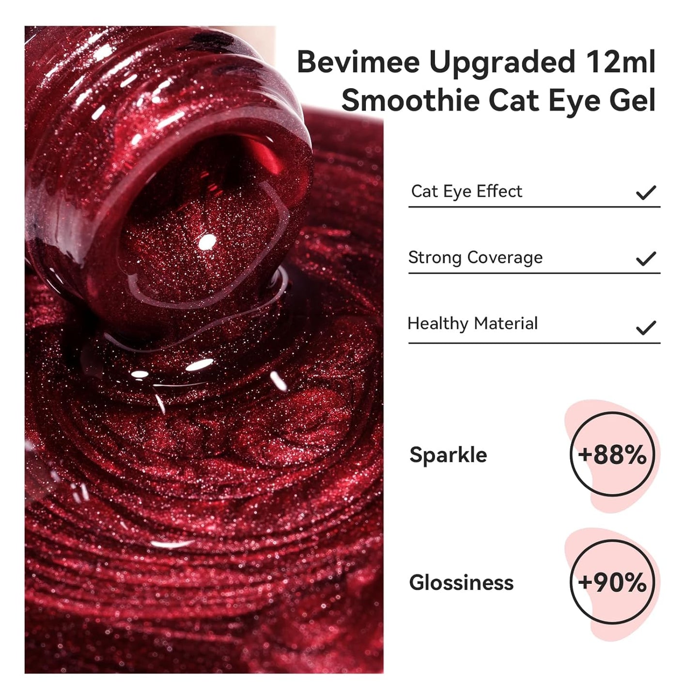 Cat Eye Gel Nail Polish, Burgundy Red Glitter Magnetic Gel Polish Moonlight, Cateye Gel Polish With Magnet Wine Red Holographic Shimmer UV Velvet Manicure Salon DIY Home, 12ML