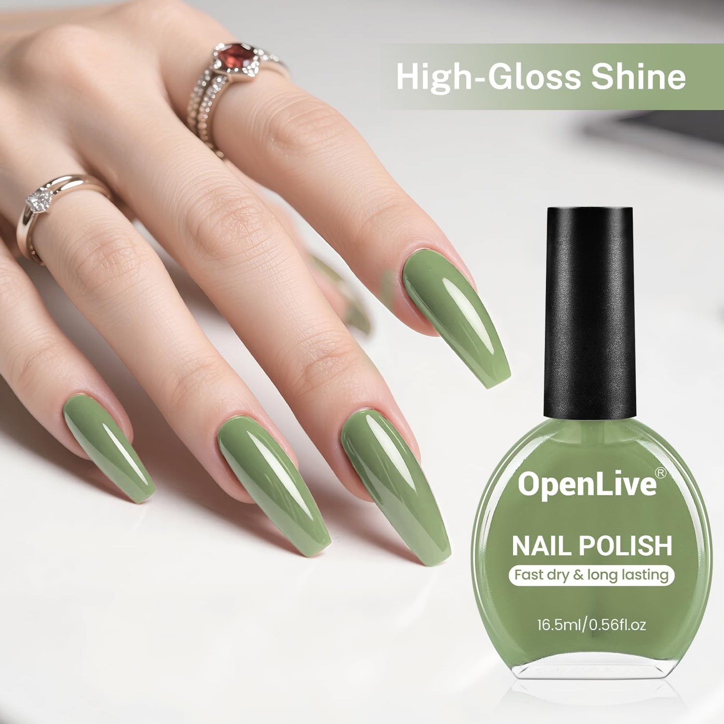 16.5ml Sage Green Nail Polish Large Volume Quick Drying Nail Polish, Fast Drying and Long Lasting Color Nail Art DIY Home Manicure Gift for Women