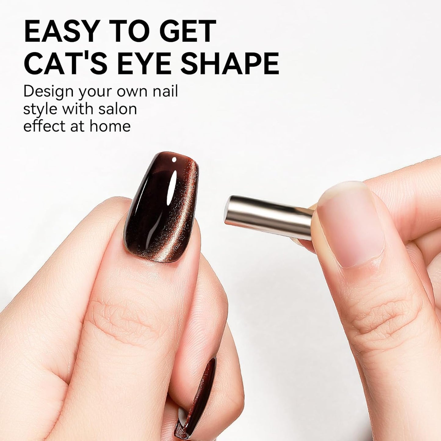 Cat Eye Nail Polish, Dark Brown, Moonlight Magnetic Gel Nail Polish With Magnet Stick, Glitter Holographic Shimmer UV Velvet Gel Nail Art Manicure Salon DIY Home, 12ML