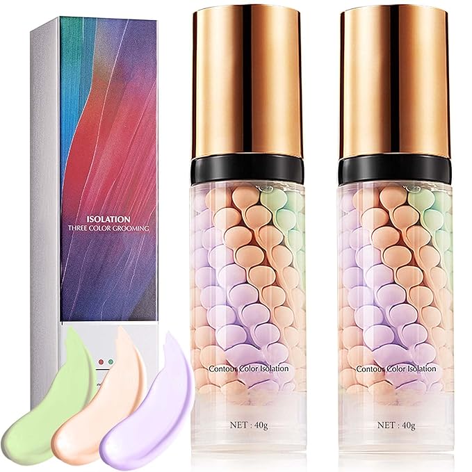 2 Pcs One Step Color Corrector,Natural Isolation Cream,Face Primer Makeup Tricolor Tinted Moisturizer,Oil Control & Moisturizing Skin Tone Correcting and Brightening Primer Concealer Foundation