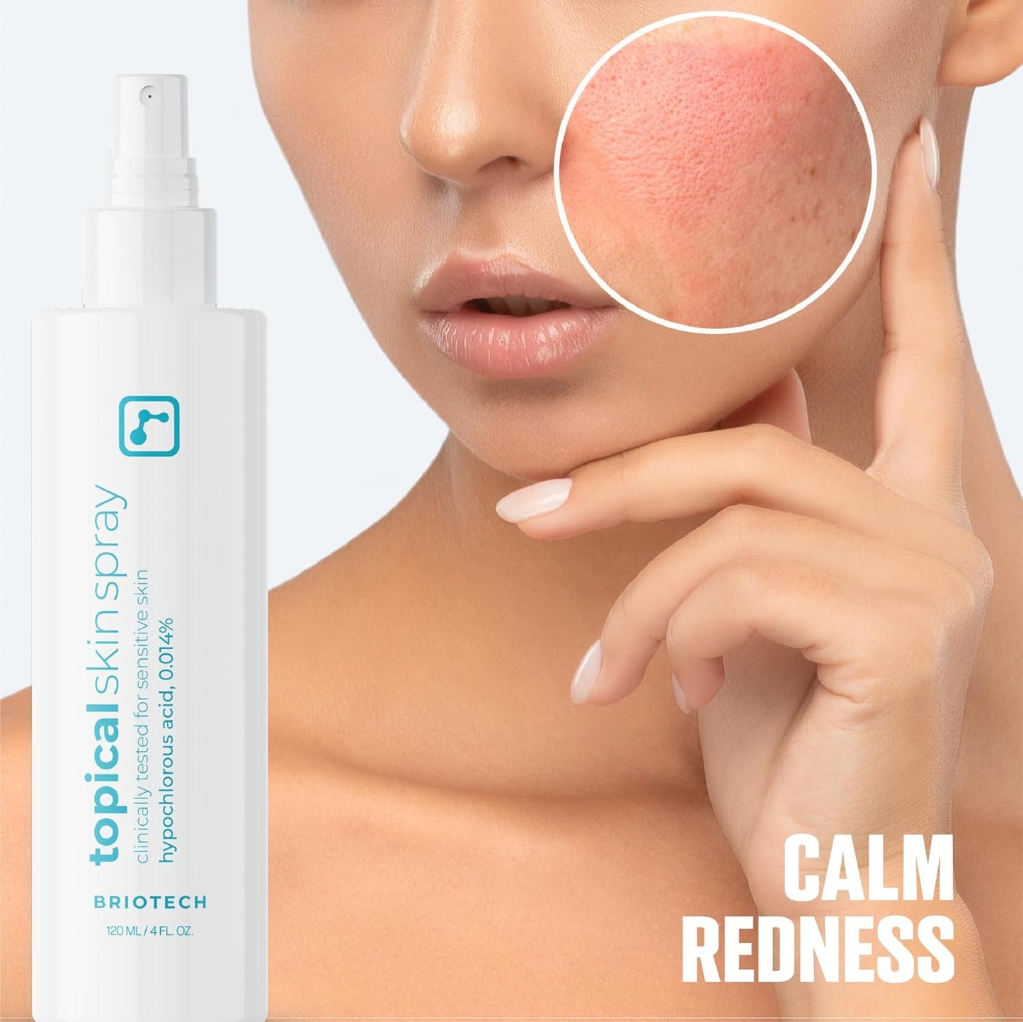 BRIOTECH Topical Skin Spray, Hypochlorous Acid Spray for Sensitive Skin, HOCl Facial Mist, Full Body Support Against Irritation, Calm Redness, Soothe Foot & Scalp, 4 oz