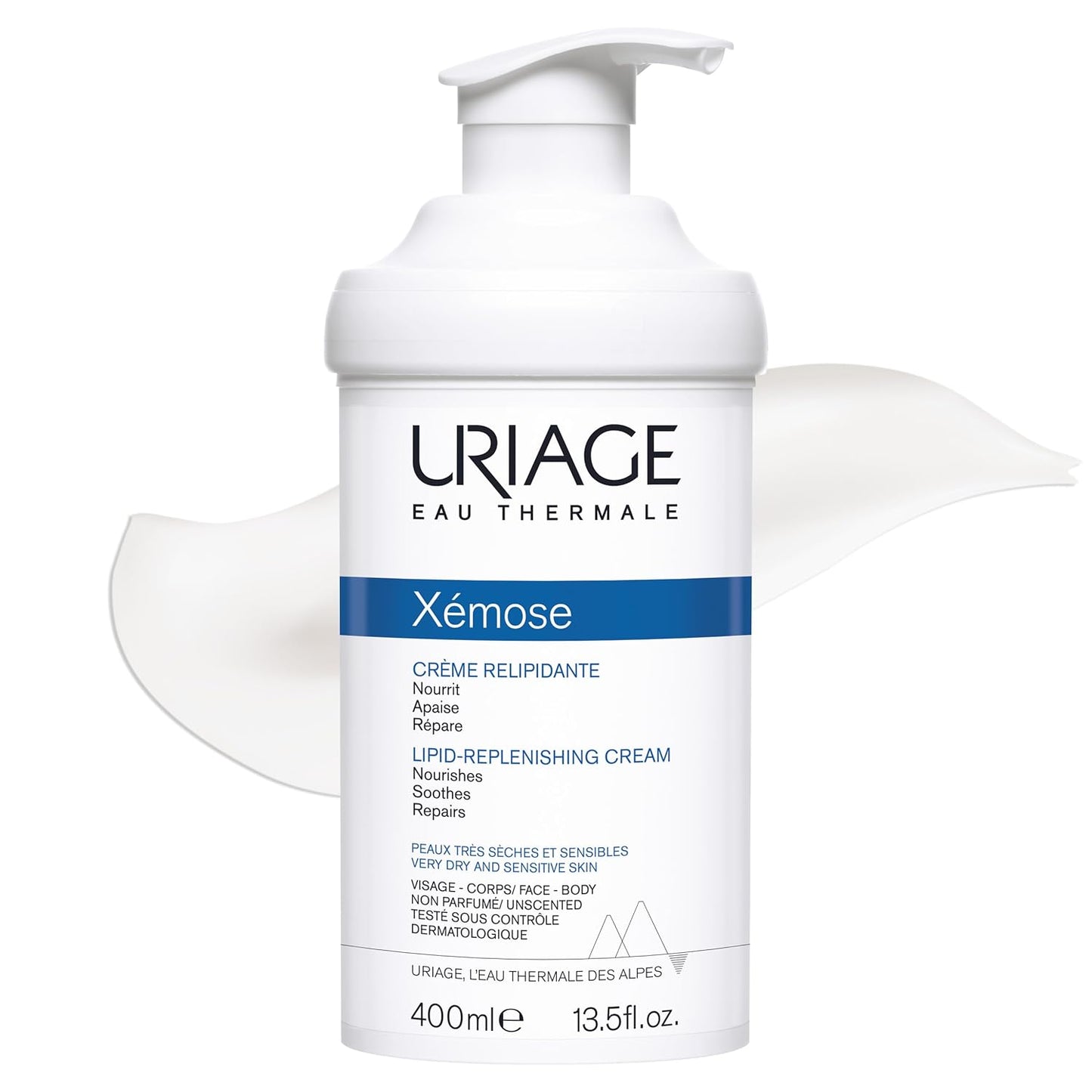 URIAGE Xémose Lipid-Replenishing Body Cream | For Dry & Very Dry Skin, with Shea Butter, Soothes Discomfort, Long-lasting Hydration, Face & Body, Paraben & Fragrance-Free, 400 mL / 13.53 Fl oz