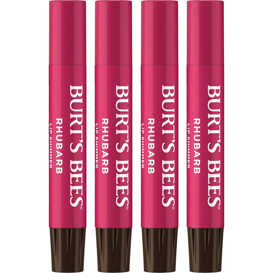 Burt's Bees Shimmer Lip Tint Set, Tinted Lip Balm Stick, Moisturizing for All Day Hydration with Natural Origin Glowy Pigmented Finish & Buildable Color, Rhubarb (4-Pack)