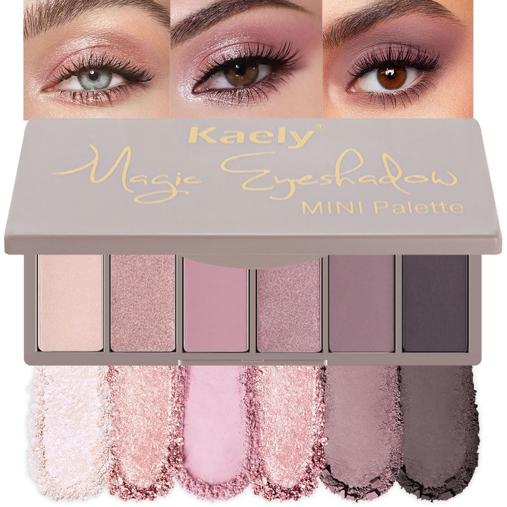 evpct 6 Colors Eye Shadow Palette Makeup for Older Women Green Eyes, Nude Pink Mauve Rose Gold Black Coffee Sparkle Shimmer Glitter Matte High Pigment Mini Travel Eyeshadow Palette, Built in Mirror