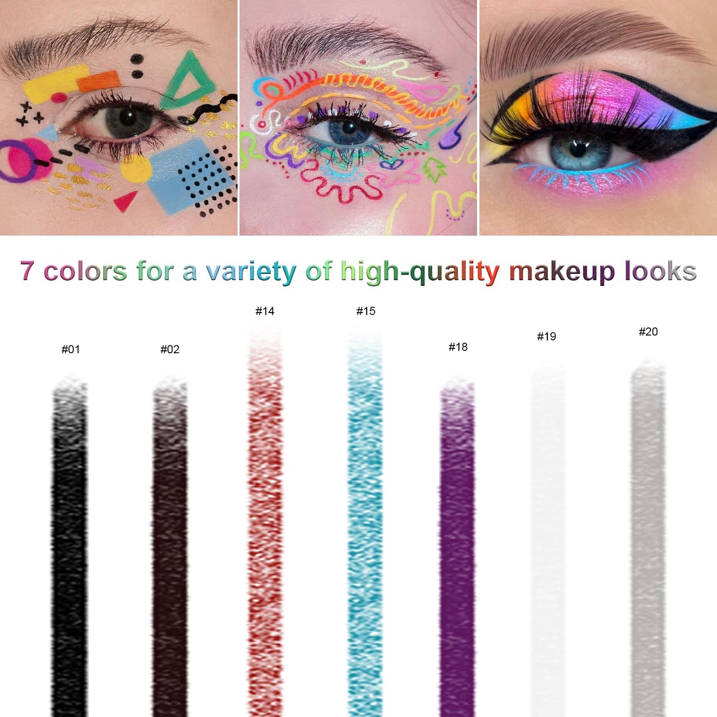7 Colorful Eyeliner Pen Set, Eye Shadow Pencil, Pearl Eyeliner Kit Metallic Glitter Colored Eye liner for Women Eye&Lip Liner Professional Waterproof Eye Makeup (7PCS A)