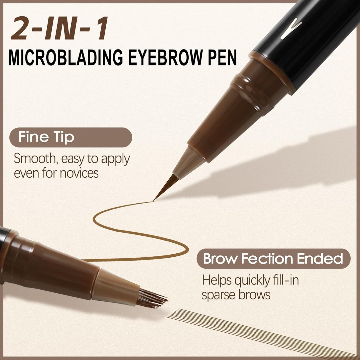 Boobeen 2pcs Waterproof Eyebrow Pen，Dual-Ended Eyeliner Microblading Eyebrow Pencil for Women，Long Lasting Hair-Like Brow Pen with Brow Brush，Dark Brown