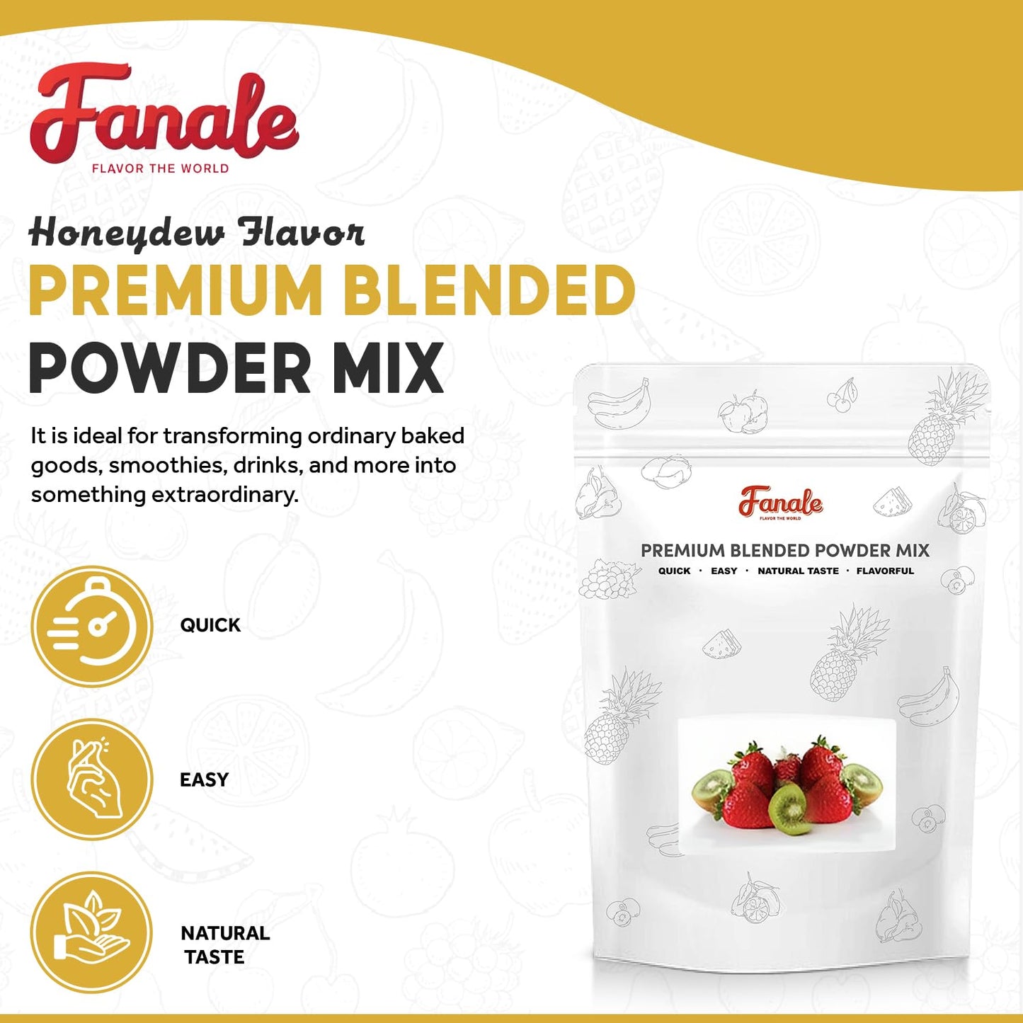 Fanale Premium Honeydew Bubble Tea Flavoring Powder | Perfect for Baking, Smoothies, Desserts and Drinks | Instant Flavoring Powder for Boba Milk Tea - 2.2 Pounds (Pack of 20).