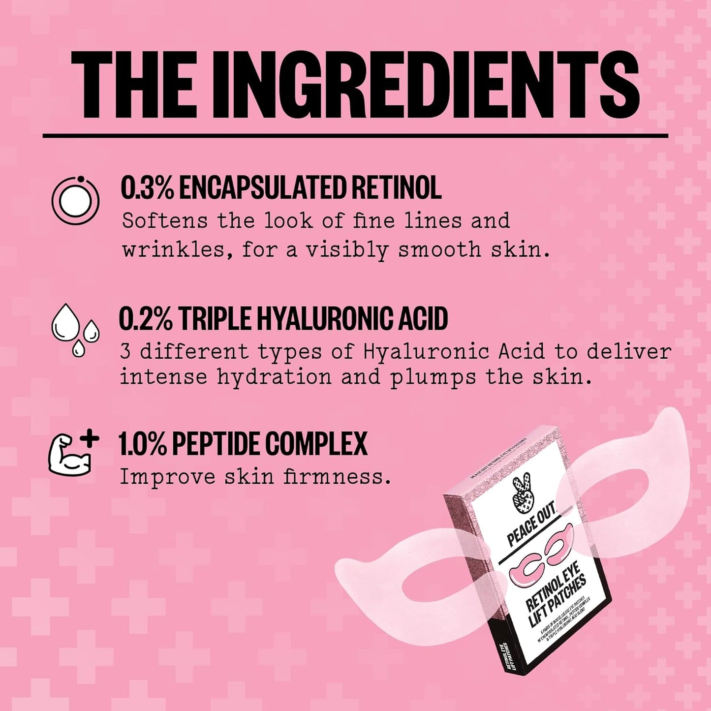 PEACE OUT Retinol Eye Lift Patches to Lift, Firm and Revitalize Tired Eyes, 360° Coverage Targets Fine Lines & Wrinkles, 5 Pack