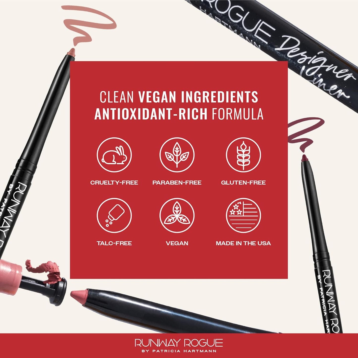 Runway Rogue Designer Liner Lip Pencil, Matte Medium Dusty-Rose Lip Liner Pencil and Lip Liner Sharpener, ‘Work It Babe’