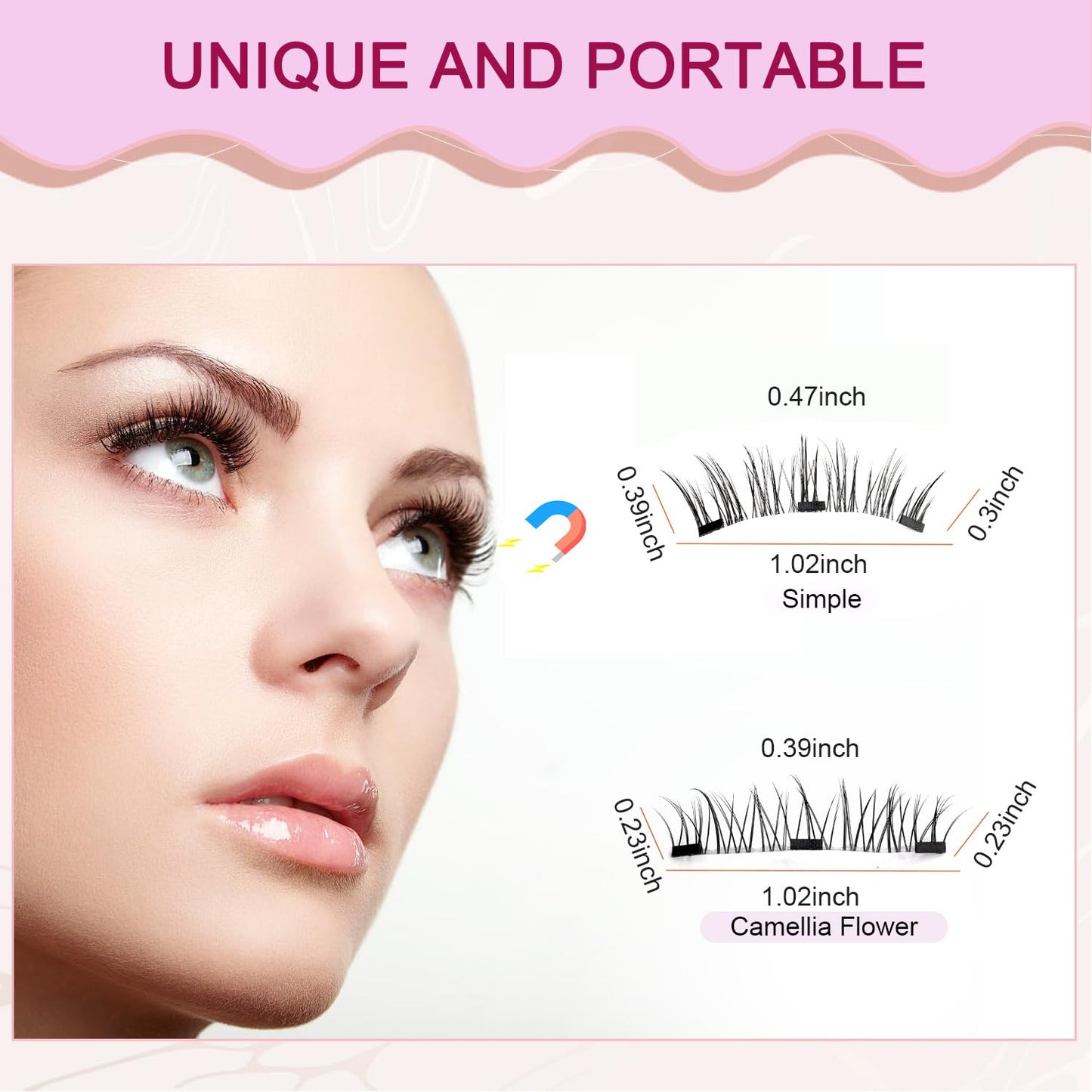 Ginani Magnetic Lashes,Magnetic Eyelashes with Applicator,2025 New Reusable Magnetic Lashes Natural Look No Glue or Liner Needed(Camellia+Simple)