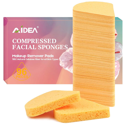 AIDEA 96Count Facial Sponges Compressed, Face Sponges for Cleansing, Natural Cosmetic Makeup Sponges, Sponges for Washing Face, Exfoliating, Makeup Removal, Travel Essentials for Women
