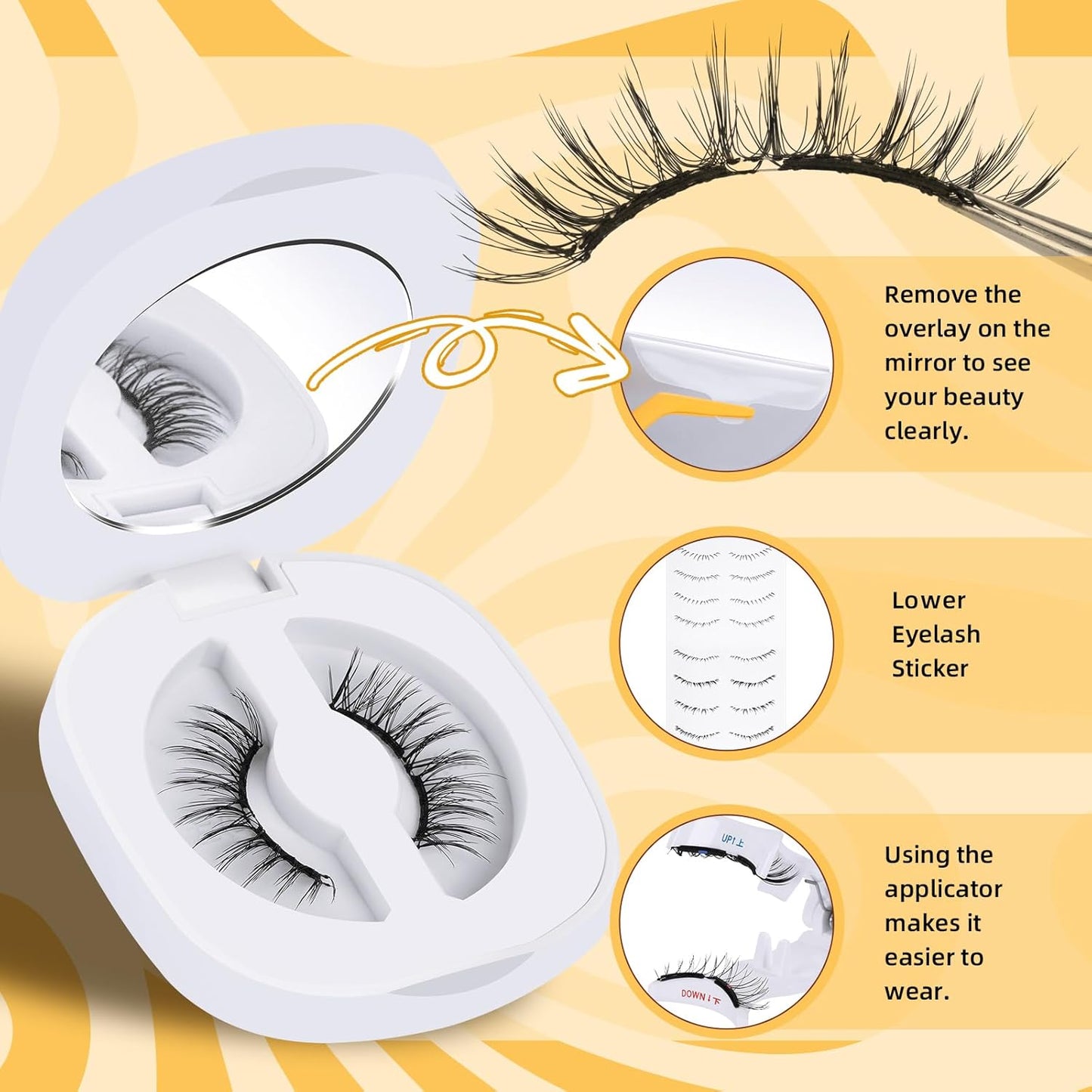 QUEWEL Soft Magnetic Eyelashes, Reusable No Glue Needed Magnetic Eyelashes Kit with Applicator Comfortable Lash Clusters Kit without Eyeliner Easy to Wear and Remove (G-RC01)