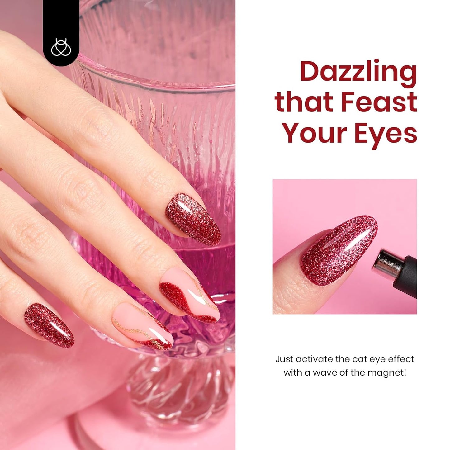 Beetles Red Cat Eye Gel Liner Nail Polish Glitter Gel Nail Art polish French Tip Swirl Nails Art Paint Soak Off UV Lamp Built Thin Nails Brush in Bottle Manicure Gifts for Women